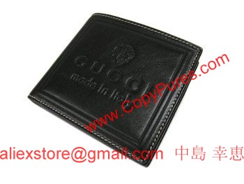 GUCCI　グッチ　財布　メンズ　二つ折り　小銭付き　ラベル　BIGロゴ　カーフ　ブラック　190435